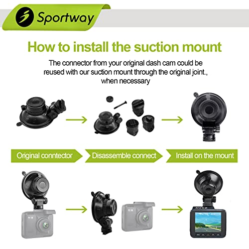 S503 Suction Cup Dash Cam Mount Holder (5th Gen) with 3pcs 360 Rotating Joints for Rove Nexar Z-Edge Kingslim iiwey NIUTA and Most Other Car Dash Cameras