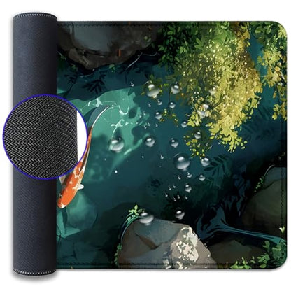 Japanese Koi Carp Fish Desk Pad Mouse Pad,Large Gaming Mouse Mat with Stitched Edges,Non-Slip Rubber Base Mous Mat for Office,Computer,Keyboard,Laptop and Home Desk Pad(27.5X11.8 in) - color: Koi in Water