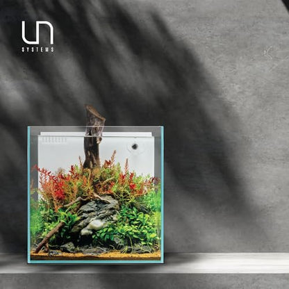 Ultum Nature Systems Rimless All in One Aquarium - Cube Fish Tank, Freshwater AIO Aquarium, Rimless Fish Tank w/Triple-Chamber Filter & White Background - 7 Gallon - 11.81" x 11.81" x 11.81" - 30A