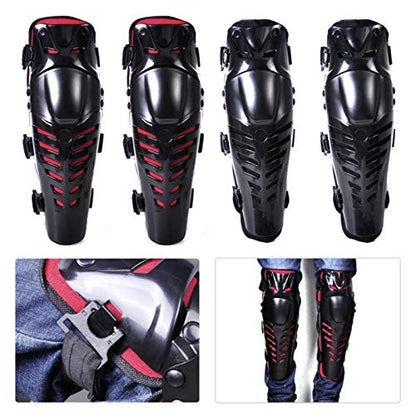 Motorcycle Knee Shin Guard Pads, Long Leg Sleeve Crashproof Motocross Protective Gear Armor Bendable Adjustable Mtb Knee Pads for Men Mountain Biking Racing (Black/Red) - color: Black/Red
