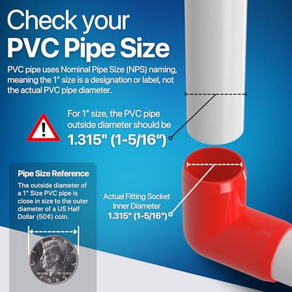 1” 90 Degree Elbow Furniture Grade PVC Fitting in Red, Made in USA, UV-Resistant, Impact-Proof, 1.315” Actual Socket Diameter (Pack of 4) - F00190E-RD-4 - color: Red