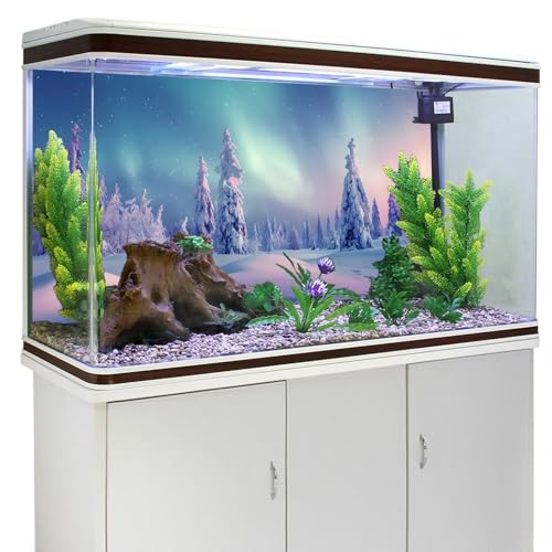 YongFoto Winter Snow Scene Fish Tank Background 30x12 inch Snowfield Pine Forest Rime Starry Sky Aurora Polyester Backdrop Reptile Habitat Terrarium Bearded Dragon Aquarium Background