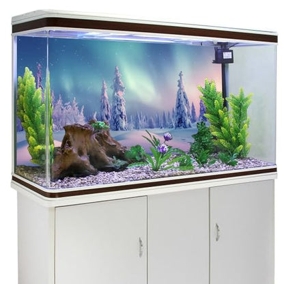 YongFoto Winter Snow Scene Fish Tank Background 30x12 inch Snowfield Pine Forest Rime Starry Sky Aurora Polyester Backdrop Reptile Habitat Terrarium Bearded Dragon Aquarium Background