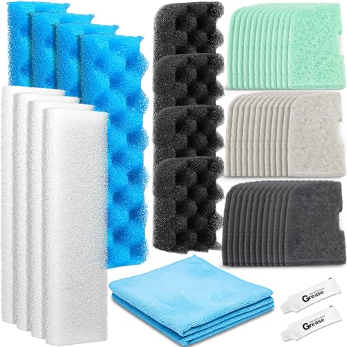 52 Pcs Replacement Filter Media Kit Compatible with Fluval 406/407 Aquarium Filters Include 12 Biological Foams Ammonia Remover Phosphate Pads Nitrite Remover, Towel and Grease - style: 406/407