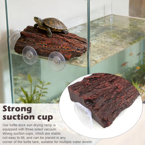 Turtle Basking Plat Form with 3 Suction Cups, Shale Climbing Ramp for Tortoises/Terrapins, Frogs & Newts, Aquarium Resting Terrace Decoration