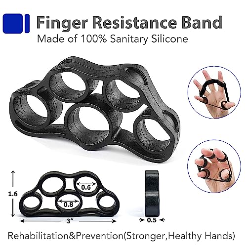 Grip Strength Trainer Kit with Finger Exerciser, Hand Grip Strengthener, Hand Extension Exerciser, Stress Relief Ball, Grip Ring, Gyro Ball for Muscle Building and Injury Recover - color: Blue&Black