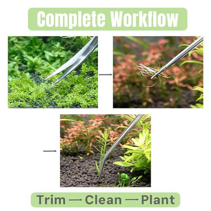 LINLAN 9.8-Inch Aquarium Aquascaping Tool Kit, Fully Rounded Edges Curved Scissors and Tweezers, Mirror Polished, for Aquatic Plant Planting, Layering Shaping & Daily Maintenance - size: Mirror Silver