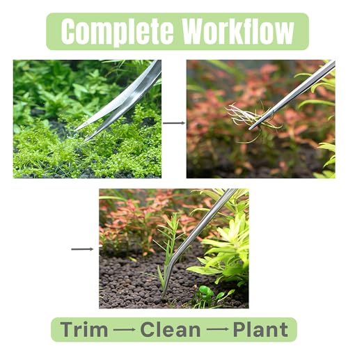 LINLAN 9.8-Inch Aquarium Aquascaping Tool Kit, Fully Rounded Edges Curved Scissors and Tweezers, Carbonized Anti-Rust, for Aquatic Plant Planting, Layering Shaping & Daily Maintenance - size: Matte Black