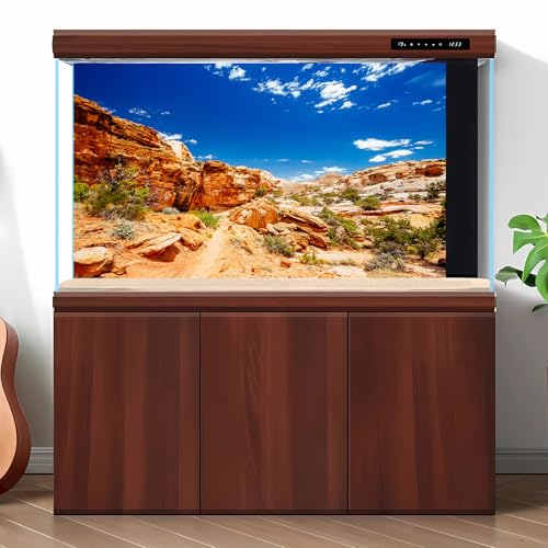 Desert Reptile Tank Background Blue Sky Rock Boulders Terrarium Background Desert Landscape Fish Terrarium Backgrounds Rocky Bush Reptile Enclosure Dragon BeardedTank Backdrop 48x24in