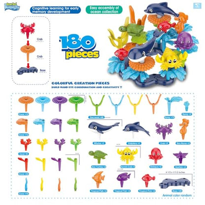Ocean Reef 125 pcs Building Toy Set for Toddlers and Kids Age 3, 4, 5, 6 Year Old Boys and Girls Stacking Reef Garden Building Toy STEM (125 pcs)