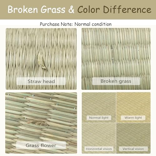 HAGiHARA Igusa Tatami Mat, 6 Pieces Foldable Rush Grass Floor Mats | Breathable Igusa Surface Helps Create a Cool and Natural Floor Space - size: 6pieces