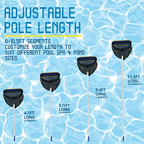 Pool Deep Skimmer Net with 3ft - 10ft 1.0mm Thick Adjustable Aluminum Pole & Fine Mesh Bag Leaf Skimmer Rake Net for Above Ground & Inground Swimming Pools, Removes All Debris - size: Pool Rake with Pole