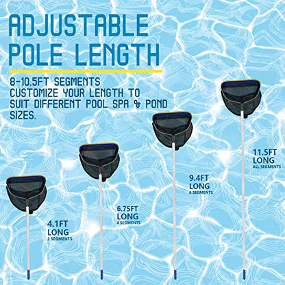 Pool Deep Skimmer Net with 3ft - 10ft 1.0mm Thick Adjustable Aluminum Pole & Fine Mesh Bag Leaf Skimmer Rake Net for Above Ground & Inground Swimming Pools, Removes All Debris - size: Pool Rake with Pole