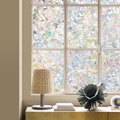 Rainbow Window Privacy Film, Half-Moon Pattern, No Glue, Anti-UV (23.6 x 157.4 Inch) - color: Rainbow, size: 23.6 x 157.4 Inch