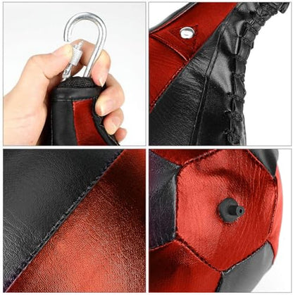 Speed Punching Bag, Leather MMA Speed Bag Striking Bag Kit with Hanging Swivel - color: Red