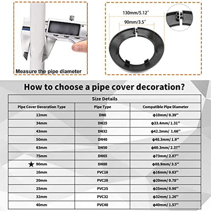 4Pcs PP Plastic Flange Pipe Cover - Black Escutcheon Collar for 3.5" Radiator Pipe Decoration - size: 3.5inches pipe Dia