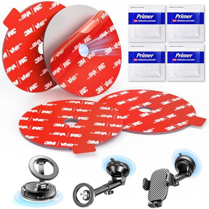 Adhesive Sticky for Car Phone Mount: 4 Pcs 75mm Double Sided Pad with Adhesion Promoter for Suction Cup Holder - Heat Resistant Replacement Tape Strong Hold for Windshield Window Dashboard Dash