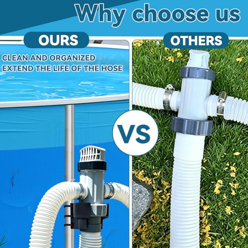 1 Pack Swimming Pool Plunger Valve Bracket, Pool Hose Holder Intake Hose Bracket with Hose Clamps, Pool Pipe Holder Compatible with Most Brand, Pool Valve Support for Above Ground Pools Accessories