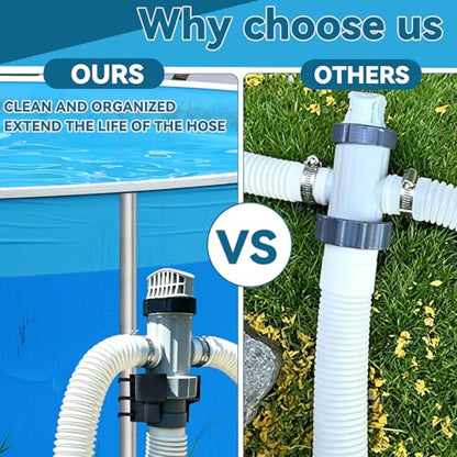 1 Pack Swimming Pool Plunger Valve Bracket, Pool Hose Holder Intake Hose Bracket with Hose Clamps, Pool Pipe Holder Compatible with Most Brand, Pool Valve Support for Above Ground Pools Accessories