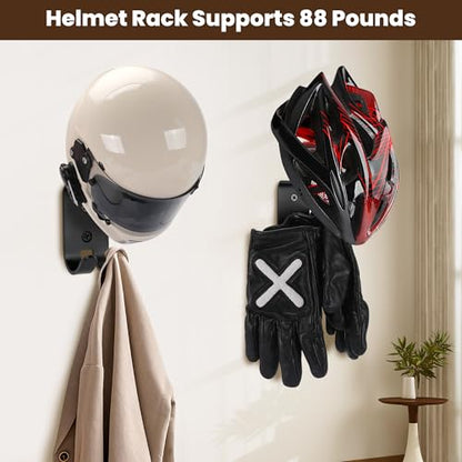 Motorcycle Helmet Holder Wall Mount - Solid Wood & Steel 1 Pack