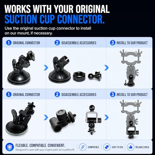 Universal Dash Cam Mount for Rove R2-4K, R2-4K Pro, R2-4K Dual, Redtiger Dash Cam - Suction Cup Replacement – Stable Rearview Mirror Holder Bracket Kit