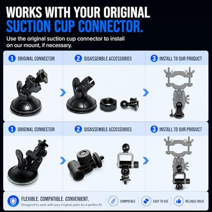 Universal Dash Cam Mount for Rove R2-4K, R2-4K Pro, R2-4K Dual, Redtiger Dash Cam - Suction Cup Replacement – Stable Rearview Mirror Holder Bracket Kit