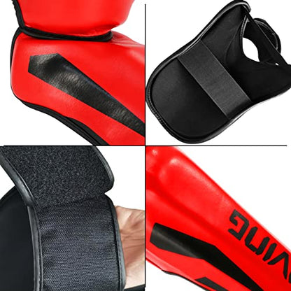 MMA Martial Arts Shin Guards,Muay Thai | Padded, Adjustable, Instep Protection, Muay Thai,Kickboxing,MMA Training, Professional Equipment - color: Red, size: Small