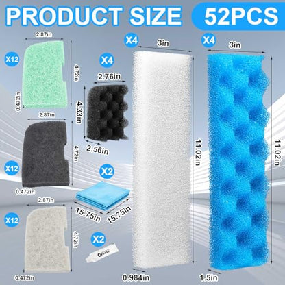 52 Pcs Replacement Filter Media Kit Compatible with Fluval 406/407 Aquarium Filters Include 12 Biological Foams Ammonia Remover Phosphate Pads Nitrite Remover, Towel and Grease - style: 406/407