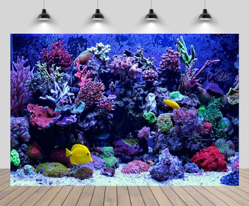 5x4ft Undersea Aquarium Backdrop Fish Tank Underwater Coral Tropical Fish Background World Fish Tank Diving Holiday Fishing Party Decoration Photo Props Wallpaper - size: 5x4FT