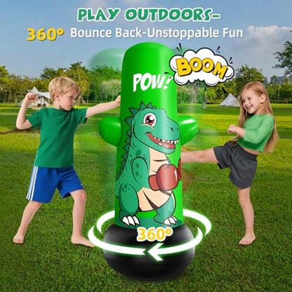 47” Tall Inflatable Dino Punching Bag for Kids | 47” Tall Bop Bag Punching Toy, Inflatable Dinosaur Toy with Bounce- Back Action for Ages 3-8, Great for Boys and Girls