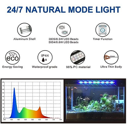 Aquarium LED Light 24 Inch with Timer, 24/7 Cycle, 5 Dimmable Brightness, Sunrise/Sunset Simulation for 10/20/30/55 Gallon Fish Tank - size: 24"-32"