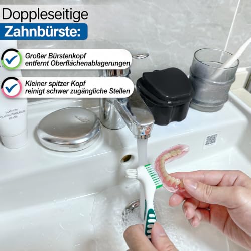 Denture Bath Case Retainer Cleaner Case with Strainer Basket, Denture Cup Dental Retainer Holder Case for Soaking Mouthguard Cleaning Storage Box Case - Black and White - color: Black & White