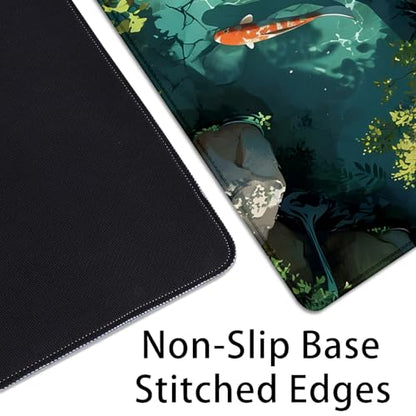 Japanese Koi Carp Fish Desk Pad Mouse Pad,Large Gaming Mouse Mat with Stitched Edges,Non-Slip Rubber Base Mous Mat for Office,Computer,Keyboard,Laptop and Home Desk Pad(27.5X11.8 in) - color: Koi in Water