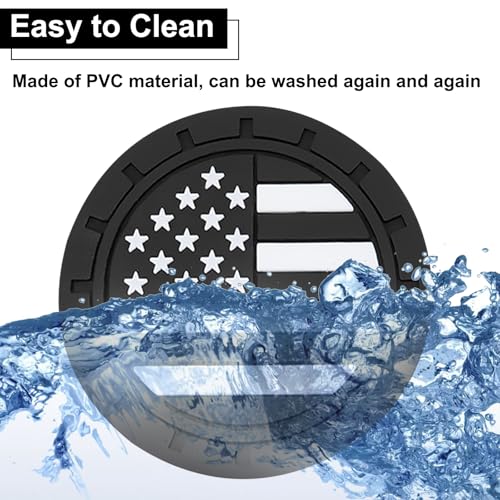 4PCS Car Cup Coasters, 2.75 Inch Universal American Flag Cup Holder Coasters for Car Accessories, Non-Slip Silicone Anti-Shock Drinking Mats for Trucks, Cars, RVs and SUVs (Black)