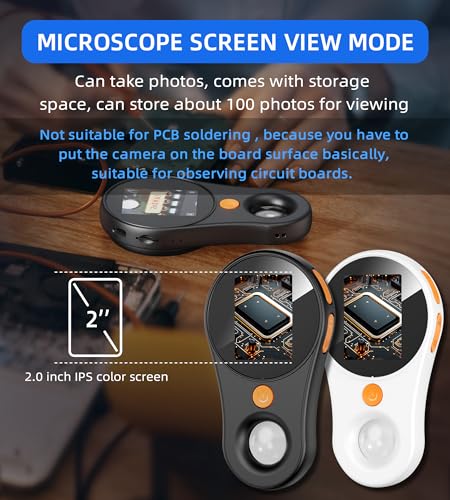 Magnifying Glass with Light Portable Handheld USB Digital Microscope Macro Camera 2.0 inch IPS Color Screen Fixed Focus, 200w Pixel, 500x Magnification, Compatible with Windows, Mac OS - color: White