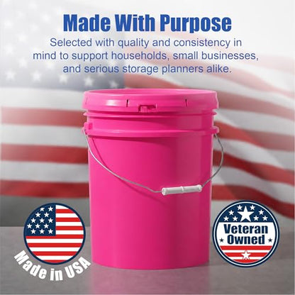 5 Gallon Bucket - Food Grade Bucket with Airtight Gasketed Tear Strip Lid, BPA-Free, Heavy-Duty 90 Mil HDPE Plastic Pail, Bulk Storage, Durable Container, Made in USA - Pink, 6 Packs - color: Pink, size: 6 Packs