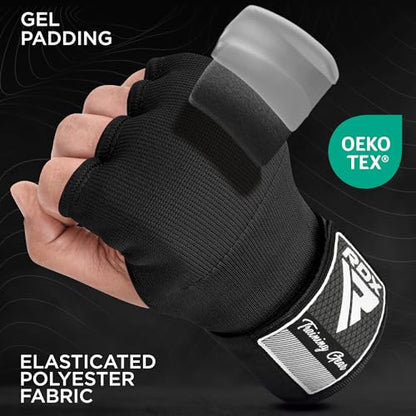 RDX Gel Boxing Hand Wraps Inner Gloves Men Women, Quick 100cm Long Wrist Straps, Elasticated Padded Fist Under Mitts Protection, Muay Thai MMA Kickboxing Martial Arts - color: Black, size: Small
