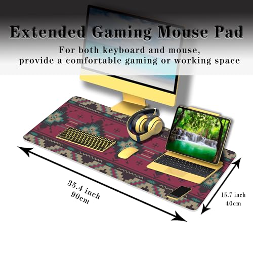 Computer Desk Mat Pink Mouse Pad, Gaming Mousepad Big Game Mat, Desktop Pad Waterproof Non-Slip Rubber Base Waterproof with Stitched Edges, 35.4" X 15.7" for Work/Game/Office/Home Southwest - color: Southwest American Ethnic Pattern