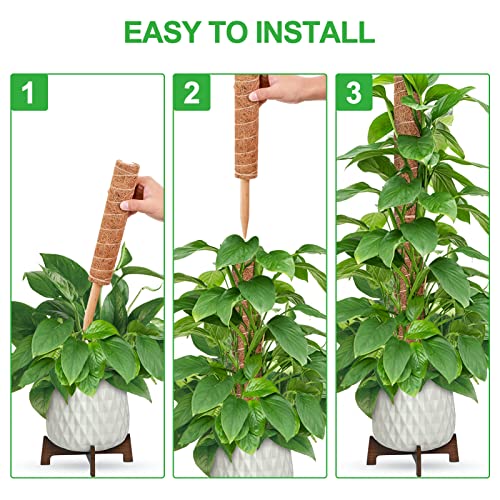 GROWNEER 24 Inch Moss Pole for Plants Indoor, 2 Pcs 15 Inch Stackable Coir Totem Monstera Support, Moss Sticks with 15pcs Labels and 78in Garden Ties, Stake for Climbing Snake Plants Indoor - size: 24 Inches