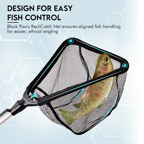 Black Paw Floating Fishing Net Foldable Telescopic Fish Landing Net with Built in Length Scale Rubber Coated for Kayak, Fly, Trout