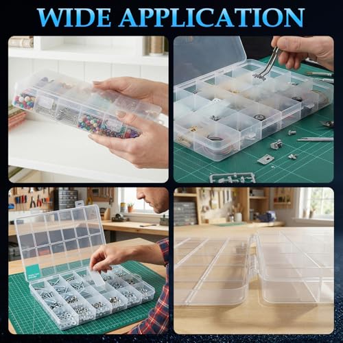 Pivotik 24 Grids Clear Plastic Organizer Box, Small Fixed Dividers Bead Organizer Box, Compartment Container Dividers for DIY Crafts Jewelry Storage Small Parts