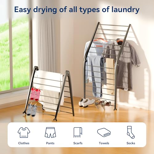 Whitmor Spacemaker Folding Drying Rack, Indoor Clothes Organizer with Patent-Pending Design, Space Saving, 6" L x 26" W x 51.5" H, Black Deluxe - color: Dark