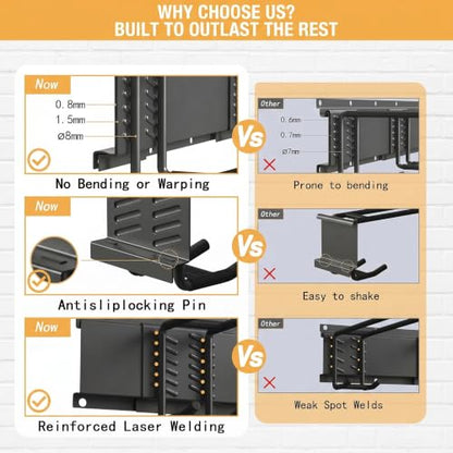 CBWLWJ 64 Inch Garage Tool Organizer Wall Mount, Heavy Duty Steel Storage Rack with 10 Adjustable Hooks, 680 lbs Capacity for Garage, Shed, Basement, Workshop,（Black） - size: 64inch+10Hooks+2strap