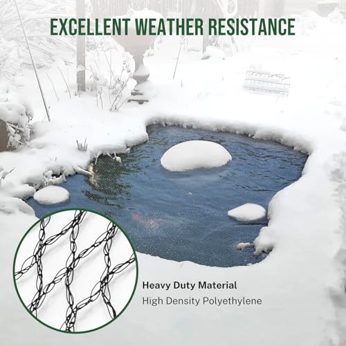 Pond Netting for Koi Ponds, 7 x 10ft Koi Pond Net Cover, Durable & Sturdy Pond Netting Cover for Leaves, Protect Koi Fish Against Herons, Raccoons, Cats & Predators, 12pcs Stakes Included