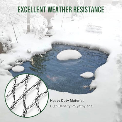 Pond Netting for Koi Ponds, 7 x 10ft Koi Pond Net Cover, Durable & Sturdy Pond Netting Cover for Leaves, Protect Koi Fish Against Herons, Raccoons, Cats & Predators, 12pcs Stakes Included