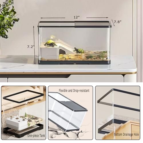 Upgraded 3 GAL Turtle Tank Kit(Tank+3.5W Filter+Light+Basking Platform),Fish Tank Starter Kit, Aquarium for Crabs,Fishes,Amphibians,Reptiles(12 * 7.7 * 7.2 Inch)