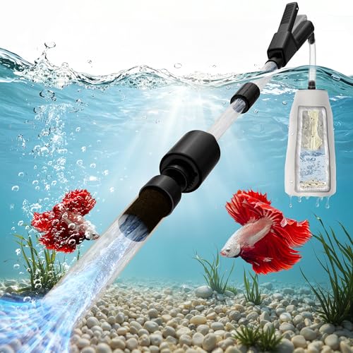 10-100 Gallon Fish Tank Vacuum Gravel Cleaner Electric: Aquarium Vacuum Gravel Cleaner with Adjustable Flow Sock Filter and Water Circulation，DC24V Strong Suction Quiet Pump for Fresh Salt Turtle Tank | One handed sand washing | Internal circulation filtr