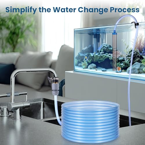 Fish Tank Vacuum Gravel Cleaner Gravel Vacuum for Aquarium，Siphon Aquarium Water Changer for Fish Tank with Four Faucet Adapter and Long Hose(50 Feet)