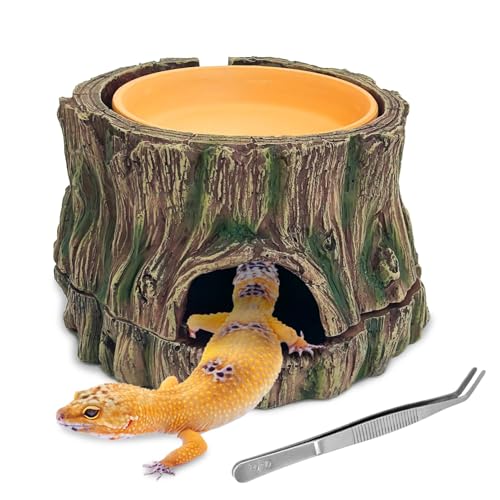 3 in 1 Reptile Hide Cave with Removable Sump and Humidity Water Dish,Reptiles Hideout Water Tank Accessories for Small Reptiles Gecko,Leopard Gecko,Lizard,Snake,Crabs