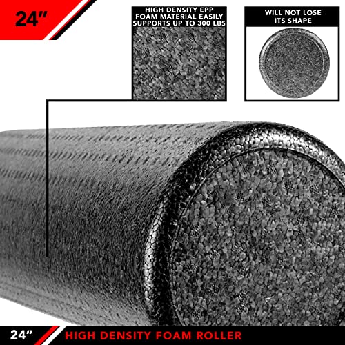 JFIT High Density Foam Roller – EPP Deep Tissue Massage Roller for Muscle Recovery, Myofascial Release & Stretching - color: Black (New), size: 24-Inch